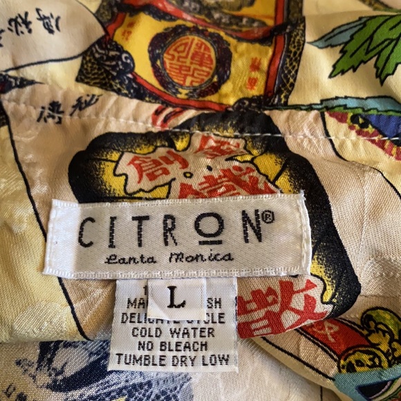 Citron Silk Button Down Asia Chinatown Long Sleeve Shirt L - Picture 5 of 5